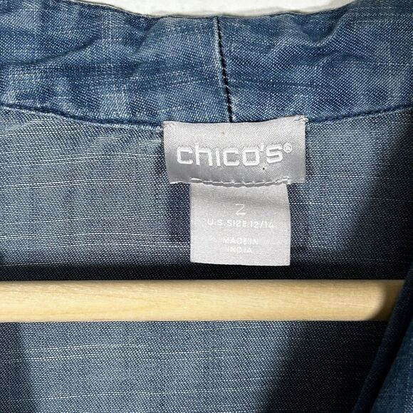 Chico's Embroidered Popover Top Size Large (2) Blue Chambray V-Neck Boho Women's - Picture 6 of 9